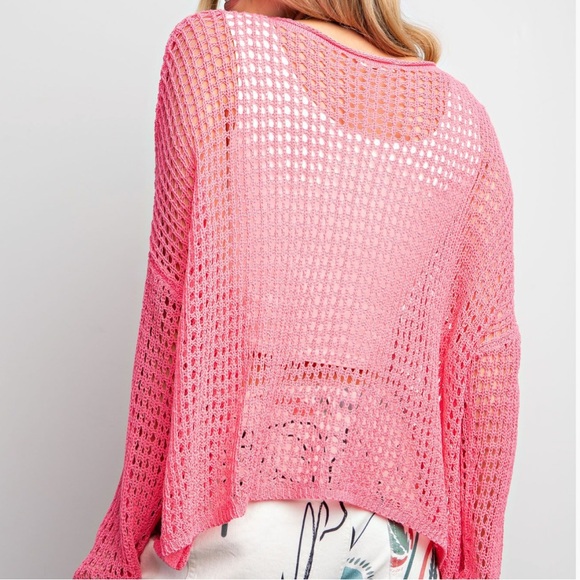 💕 Easel Pink Crochet Sweater - Picture 3 of 6